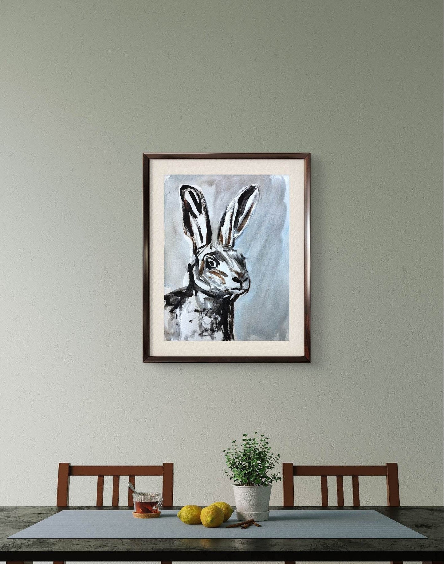 Heinz Acrylbild Aquarellbild Hasenporträt (30 × 40 cm)