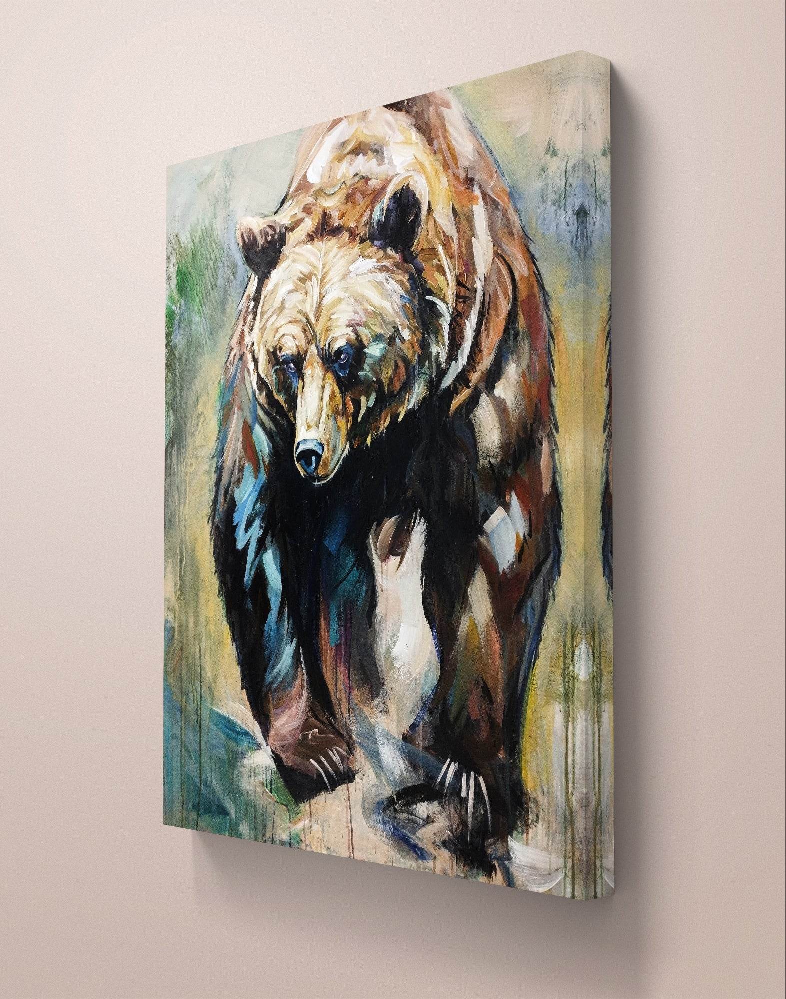 Heinz Acrylbild Wandbild Grizzly Bär Acryl auf Leinwand (110 x 89 cm)