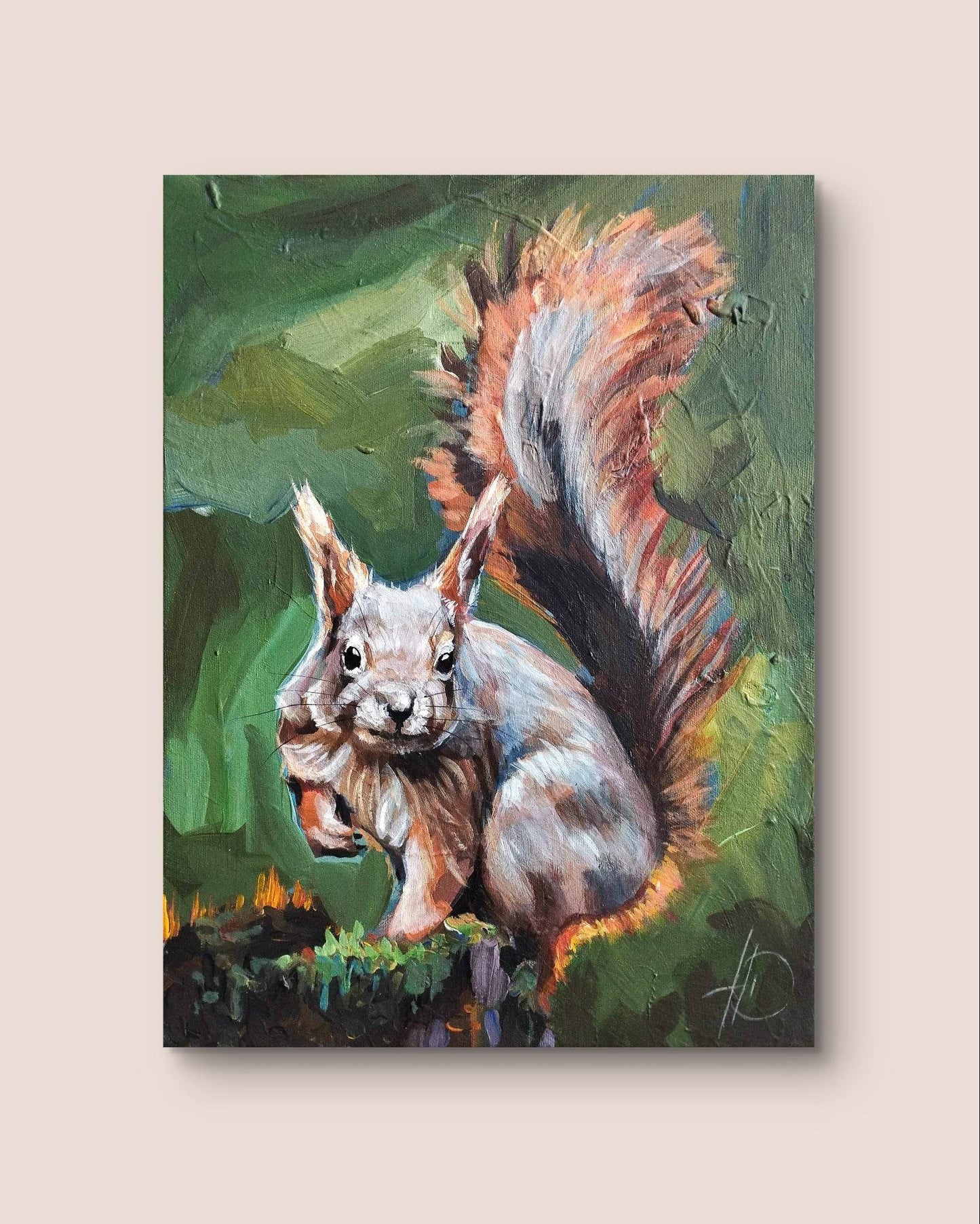 Heinz Acrylbild Wandbild Wald Eichhörnchen Acryl auf Leinwand (30 x 40 cm)