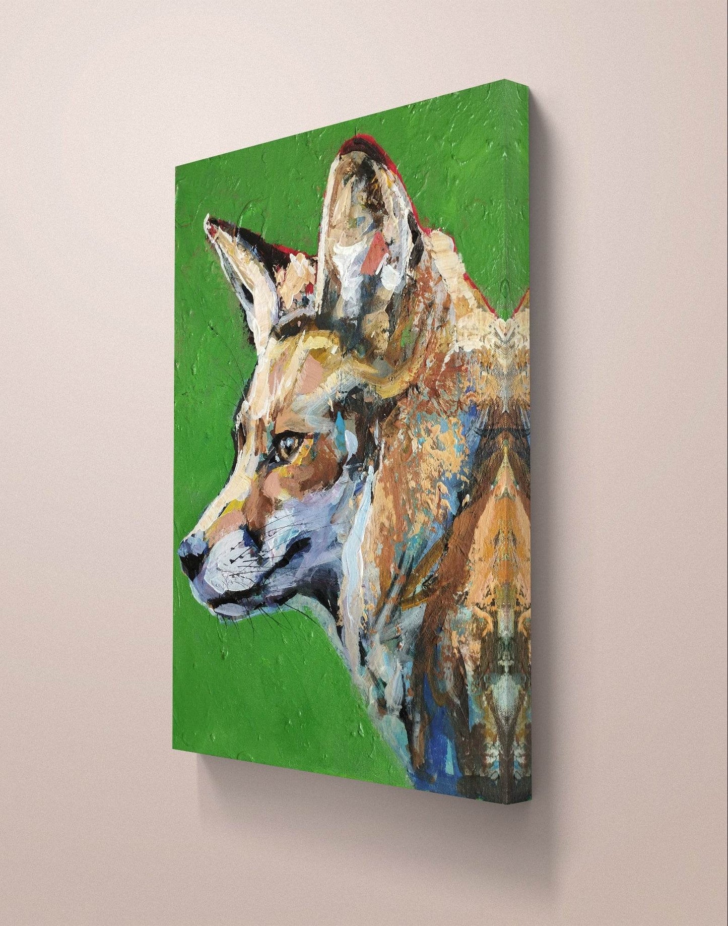 Heinz Acrylbild Wandbild grün Fuchs Acryl auf Leinwand (30 x 40 cm)