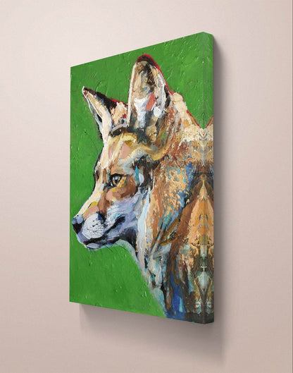 Heinz Acrylbild Wandbild grün Fuchs Acryl auf Leinwand (30 x 40 cm)