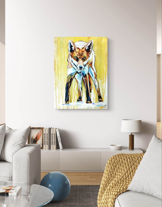 Gemälde gelb Fuchs – handgemaltes Original Acrylbild (60 x 80 cm)