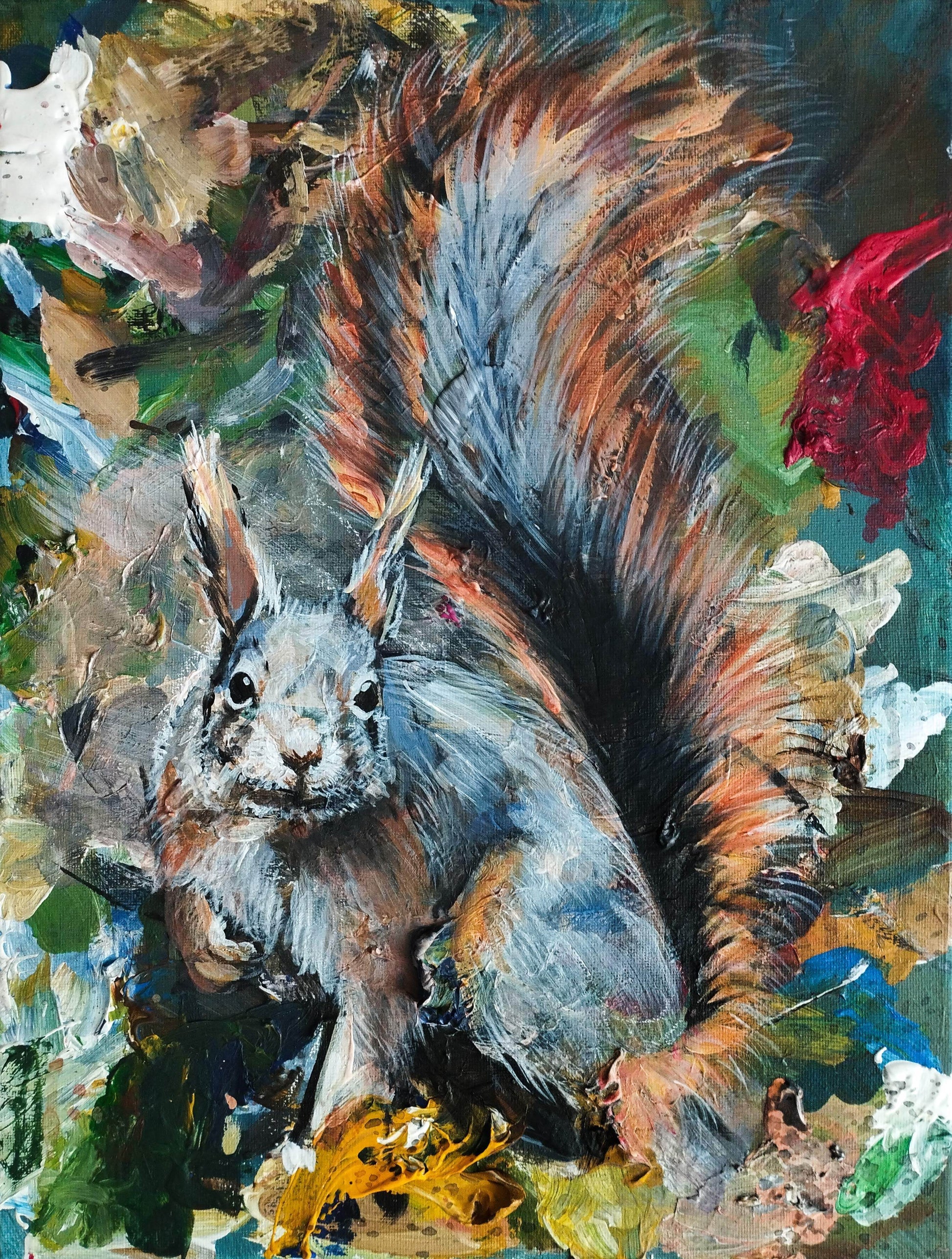 Heinz Acrylbild Wandbild Eichhörnchen Acryl auf Leinwand (30 x 40 cm)