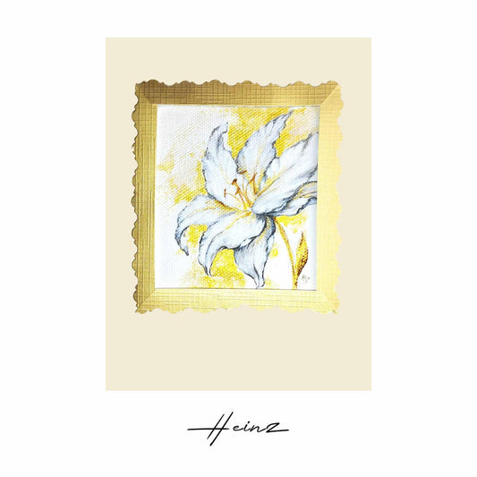 Heinz Acrylbild Handgemalte Grußkarte – "Weiße Blume im Frühling" (Aquarell, DIN A6)