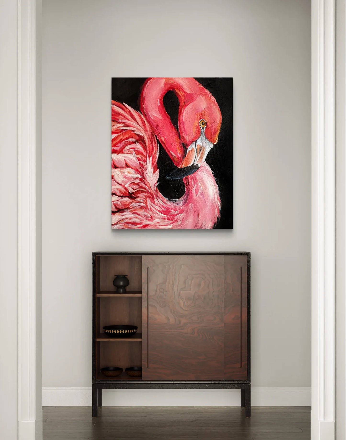 Gemälde Flamingo Silhouette – handgemaltes Original Acrylbild (40 x 50 cm)