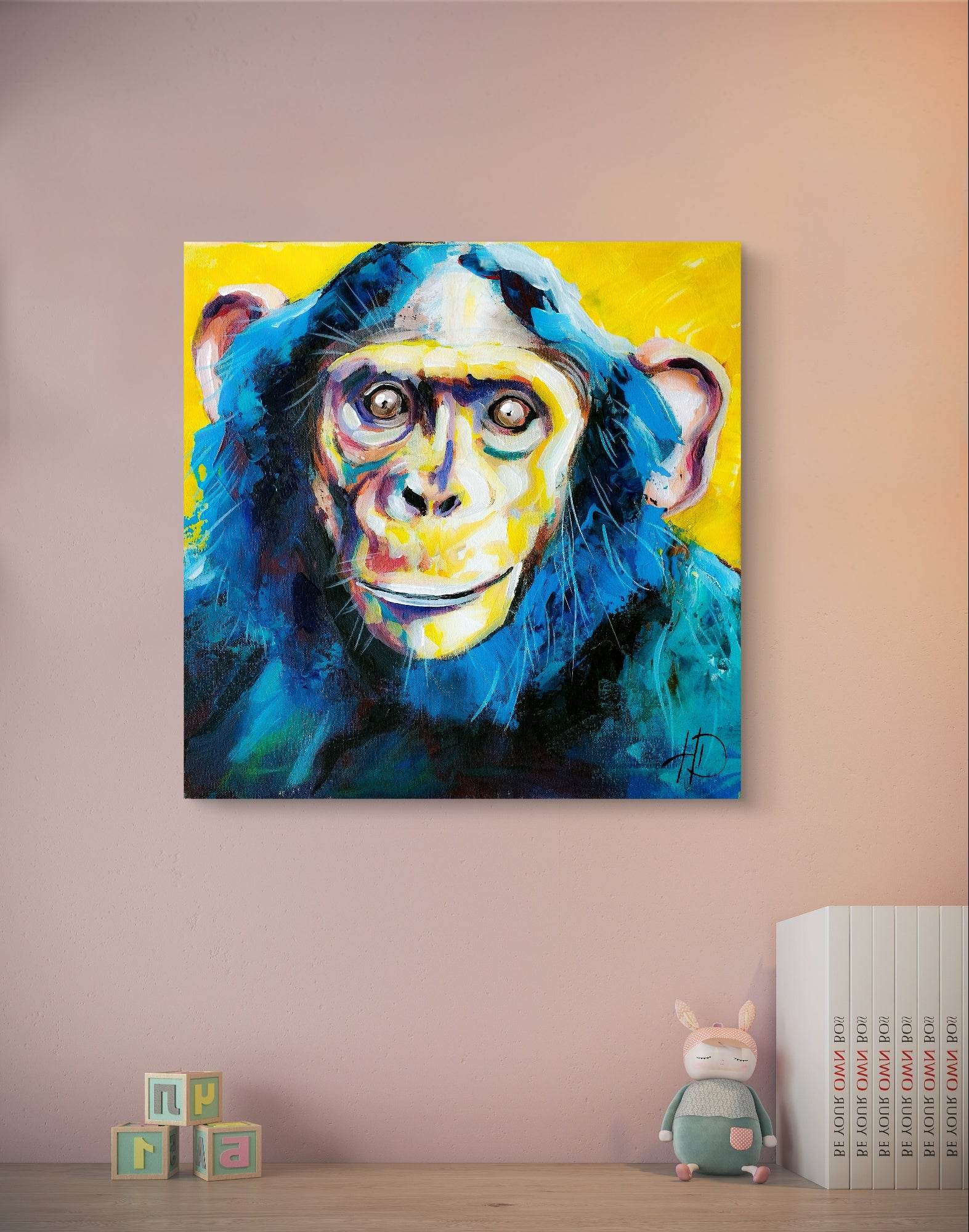 Heinz Acrylbild Wandbild kaputter Affe Acryl auf Leinwand (40 x 40 cm)