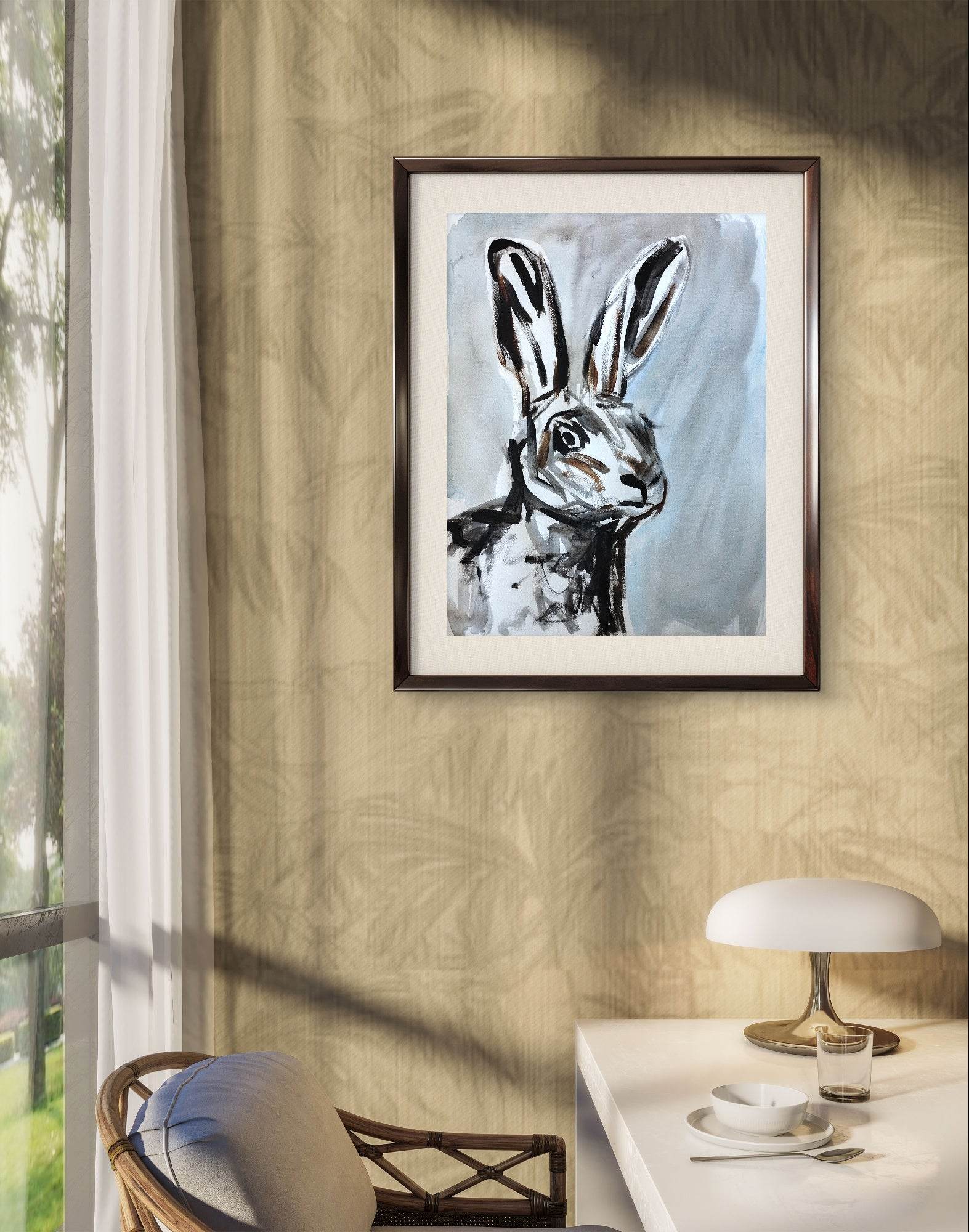 Heinz Acrylbild Aquarellbild Hasenporträt (30 × 40 cm)