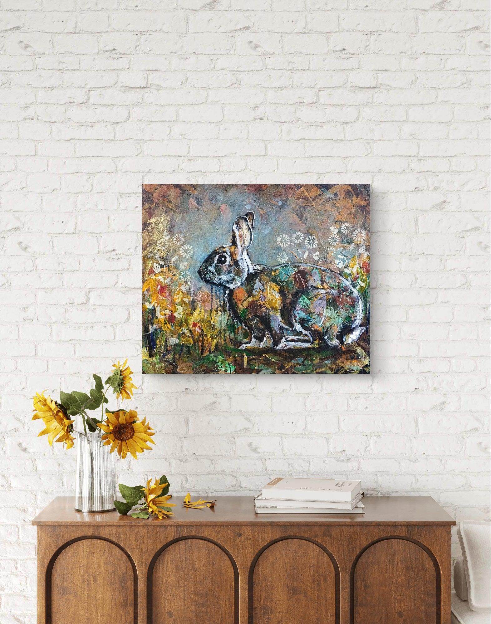 Heinz Acrylbild Wandbild süßer Kaninchen Acryl auf Leinwand (50 x 60 cm)