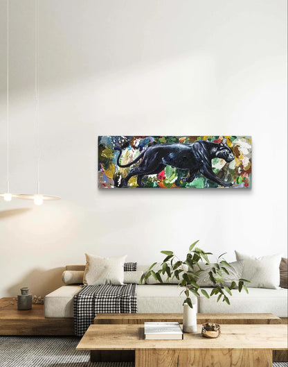 Gemälde Panther – handgemaltes Original Acrylbild (120 x 40 cm)