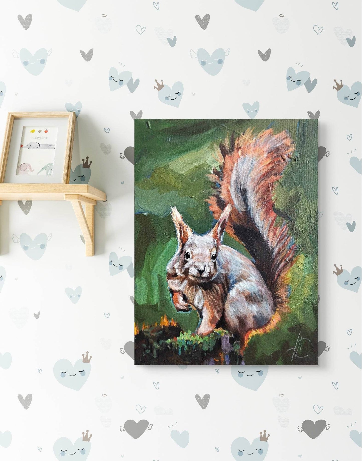 Heinz Acrylbild Wandbild Wald Eichhörnchen Acryl auf Leinwand (30 x 40 cm)