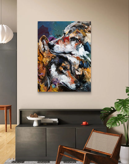 Gemälde Wölfe Treue Gefährten – handgemaltes Original Acrylbild (40 x 30 cm)