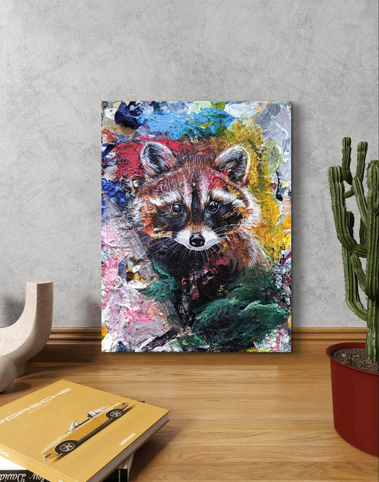 Gemälde Waschbär – handgemaltes Original Acrylbild (18 x 24 cm)