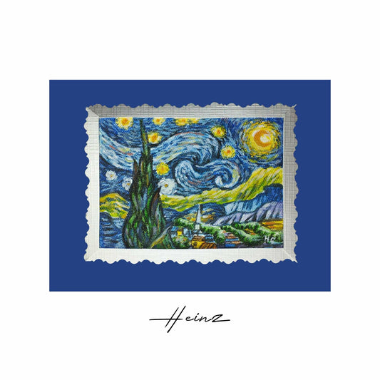 Heinz Acrylbild Handgemalte Grußkarte – "Sternennacht nach Vincent van Gogh" (Aquarell, DIN A6)