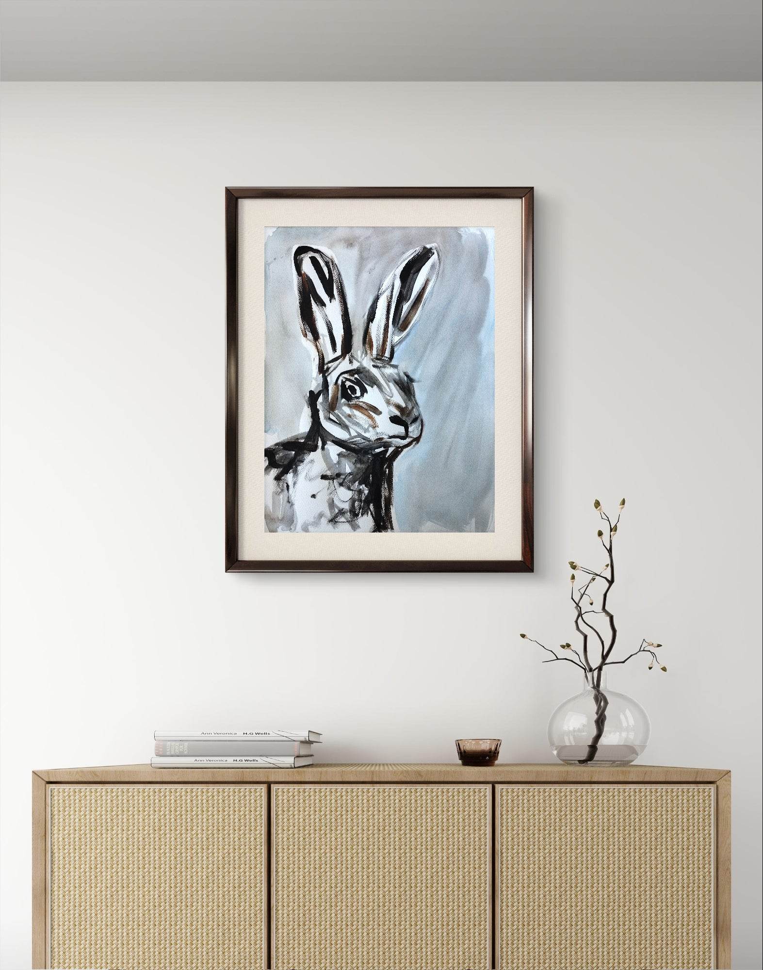 Heinz Acrylbild Aquarellbild Hasenporträt (30 × 40 cm)