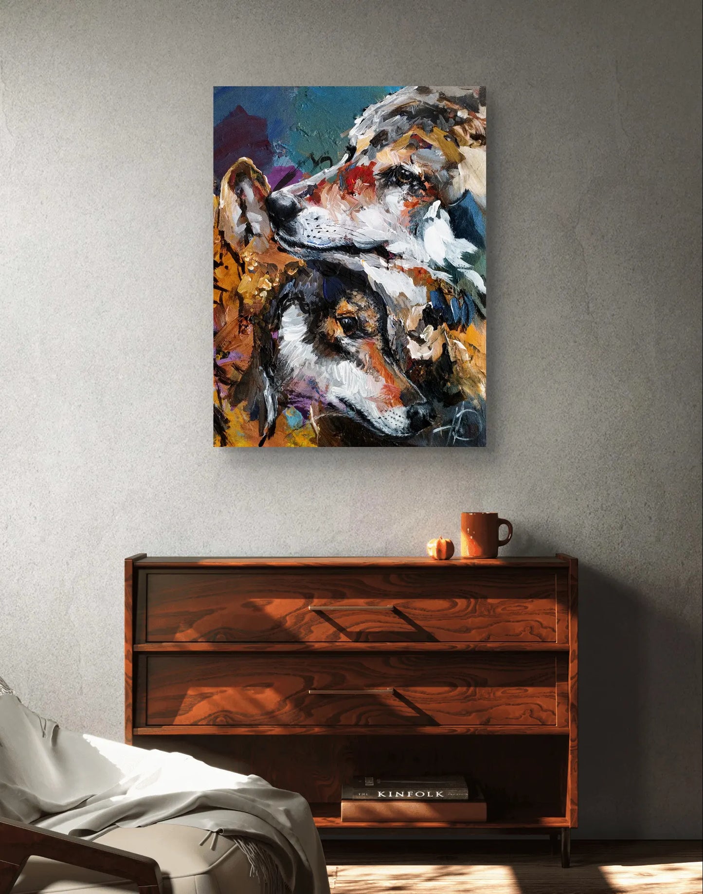 Gemälde Wölfe Treue Gefährten – handgemaltes Original Acrylbild (40 x 30 cm)