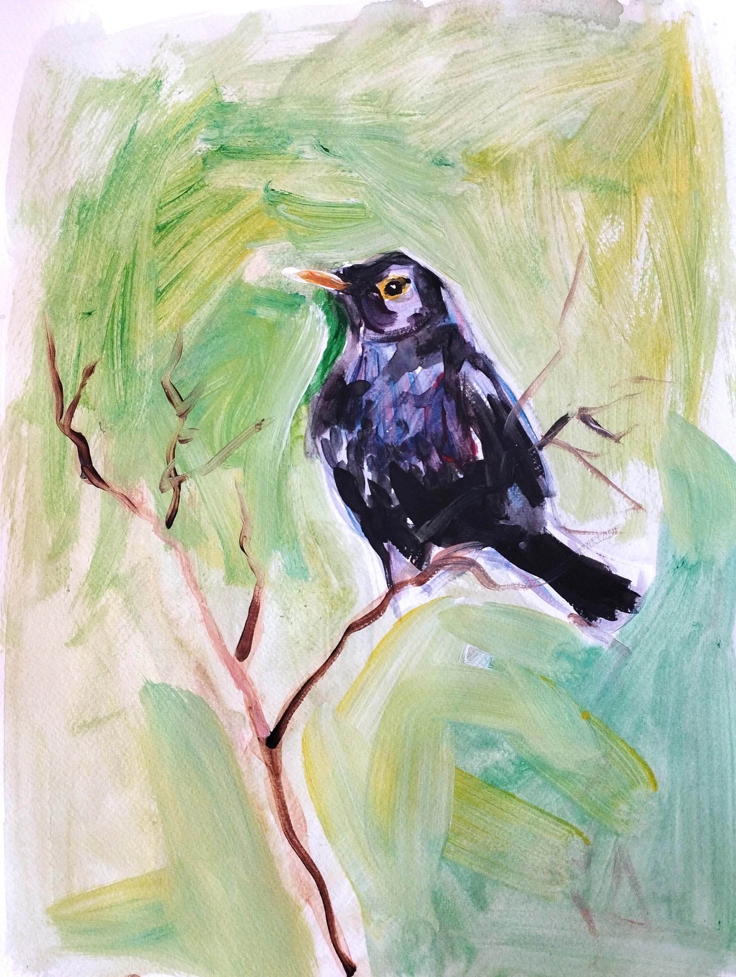 Heinz Acrylbild Aquarellbild Amsel (30 × 40 cm)