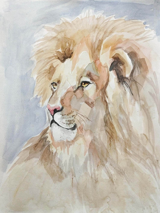 Löwen-Aquarell – Kraftvolles Tierbild Original Aquarellpapier (30 × 40 cm)