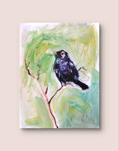 Heinz Acrylbild Aquarellbild Amsel (30 × 40 cm)