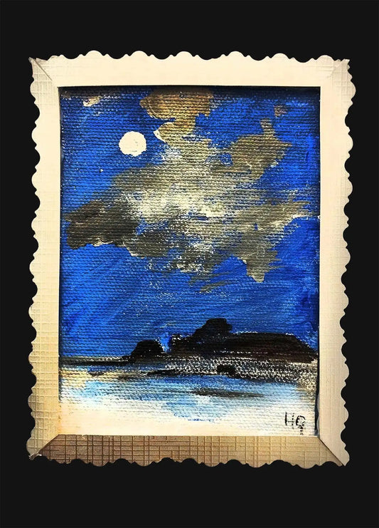 Heinz Acrylbild Handgemalte Grußkarte – "Mitternachtshorizont" (Aquarell, DIN A6)