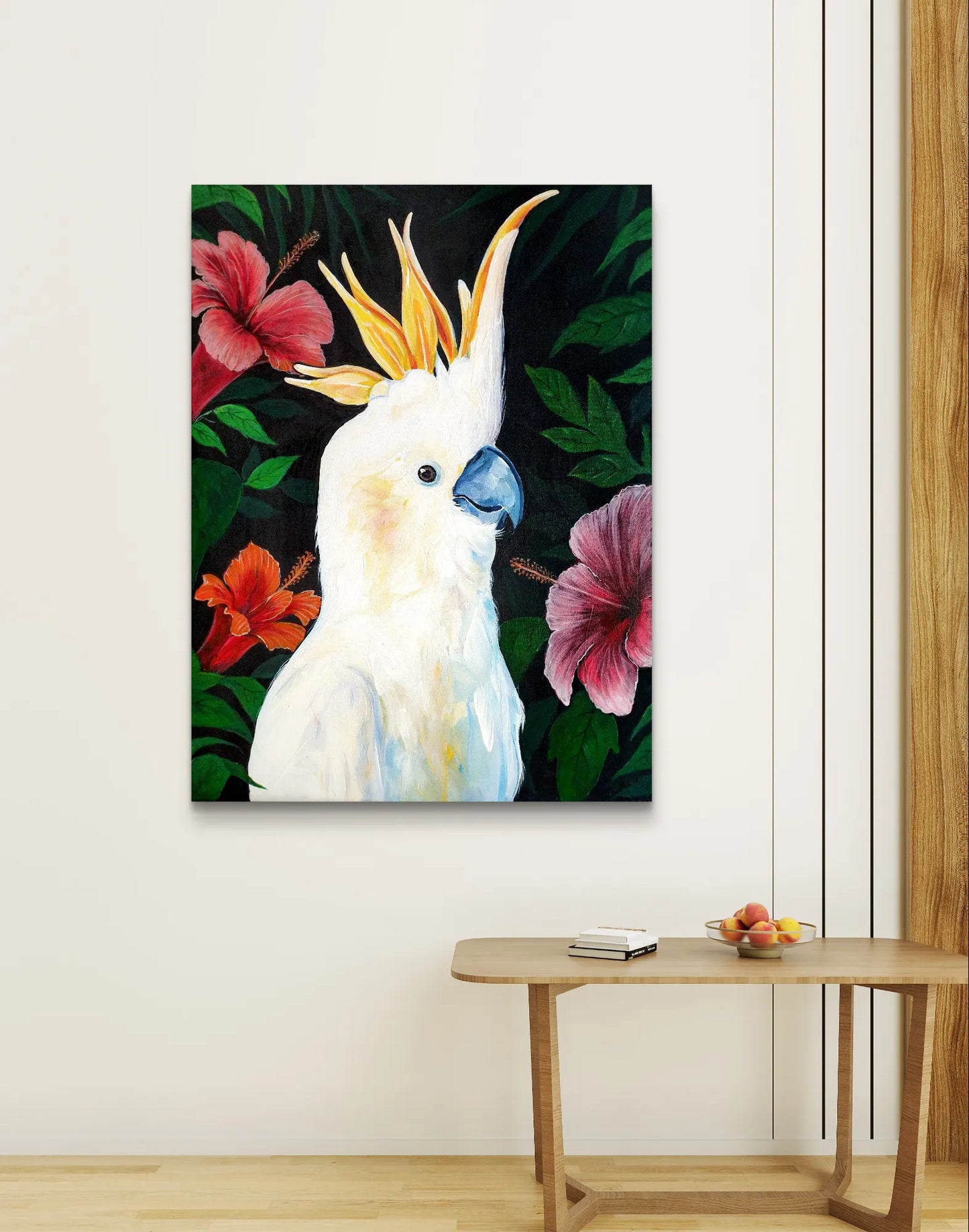 Gemälde Kakadu Kontrast – handgemaltes Original Acrylbild (80 x 60 cm)