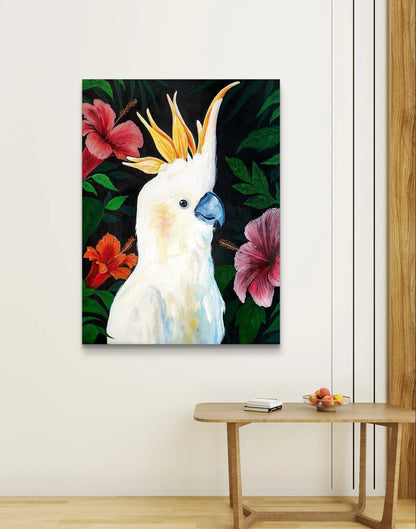 Gemälde Kakadu Kontrast – handgemaltes Original Acrylbild (80 x 60 cm)