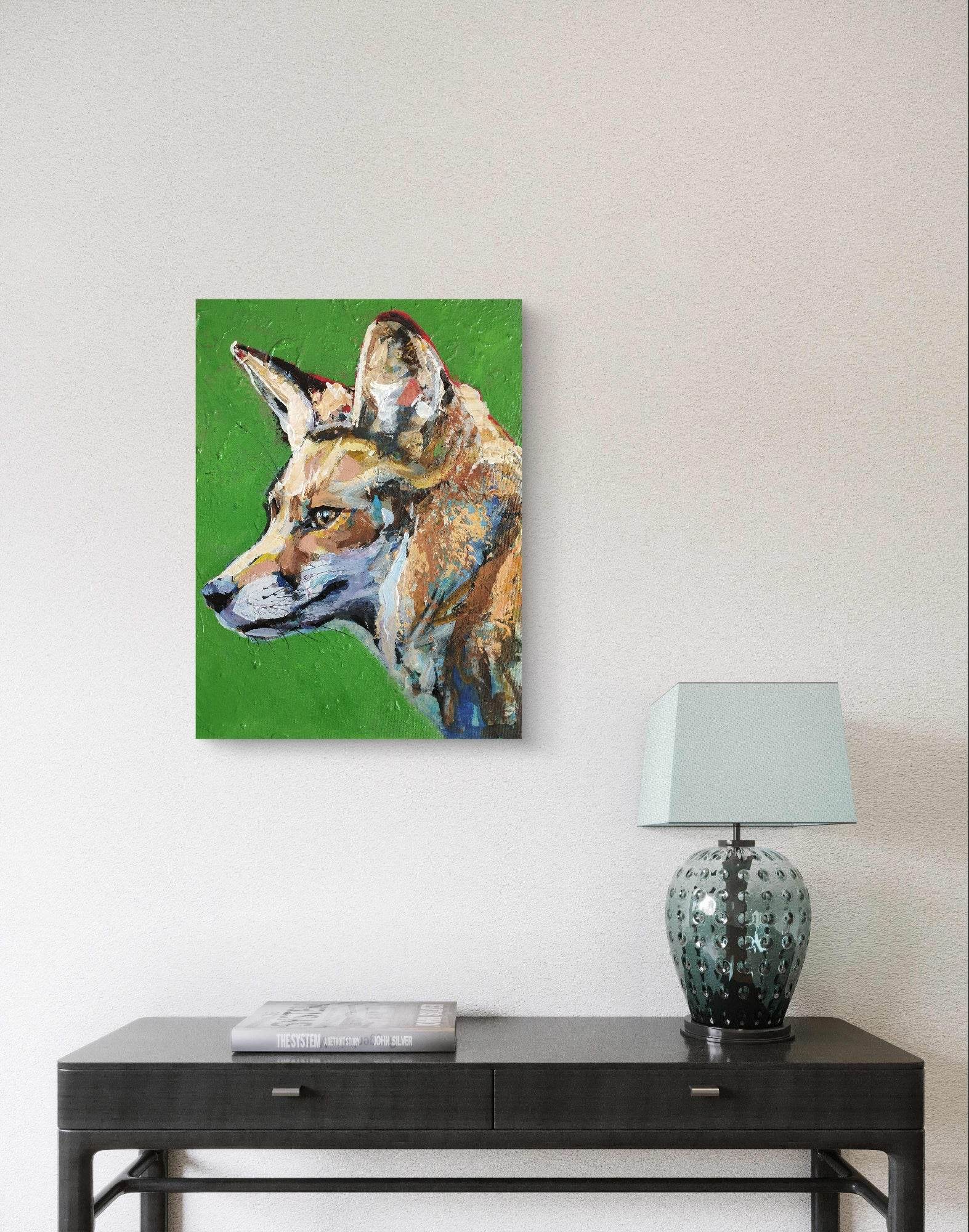 Heinz Acrylbild Wandbild grün Fuchs Acryl auf Leinwand (30 x 40 cm)