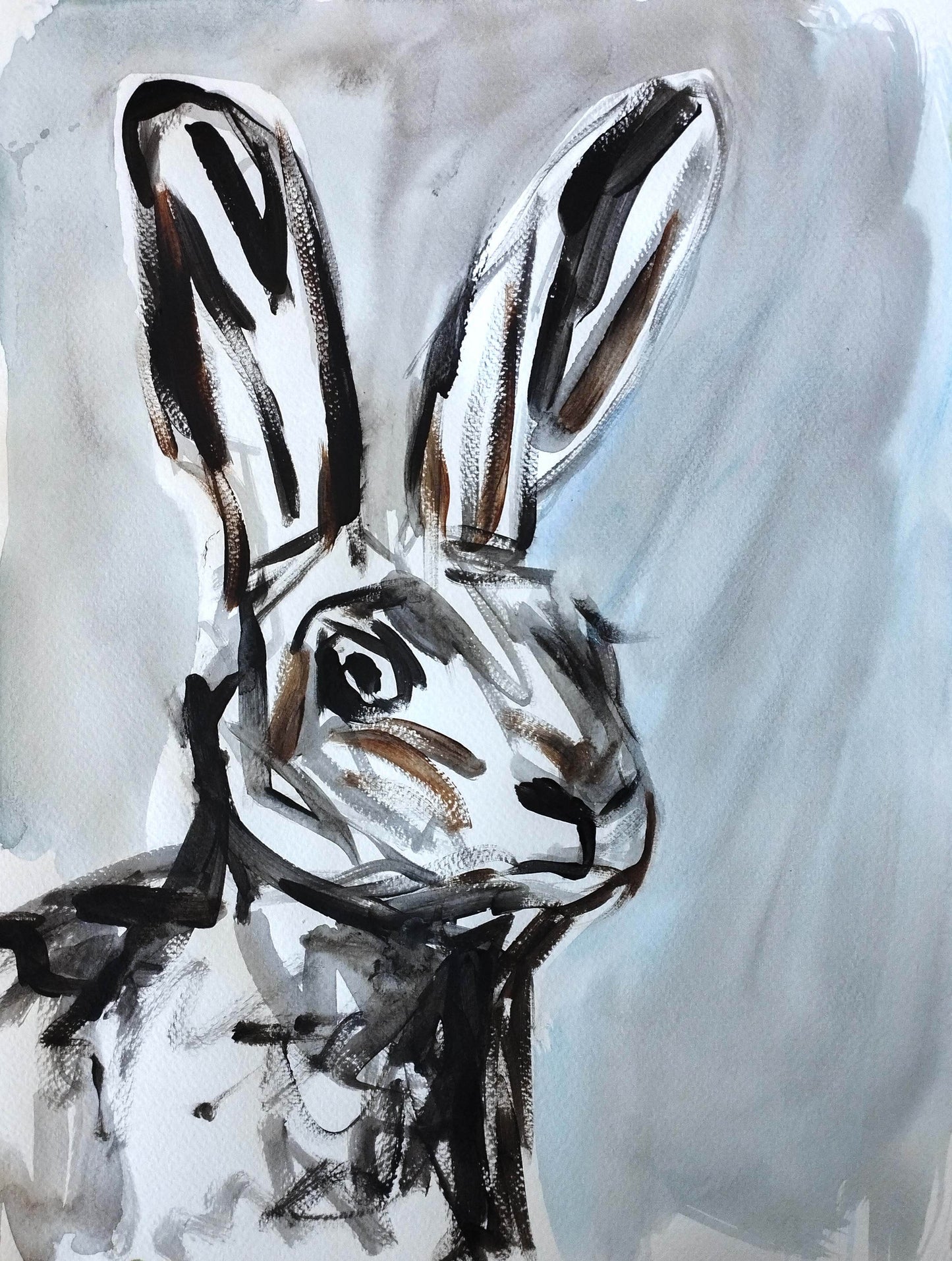 Heinz Acrylbild Aquarellbild Hasenporträt (30 × 40 cm)