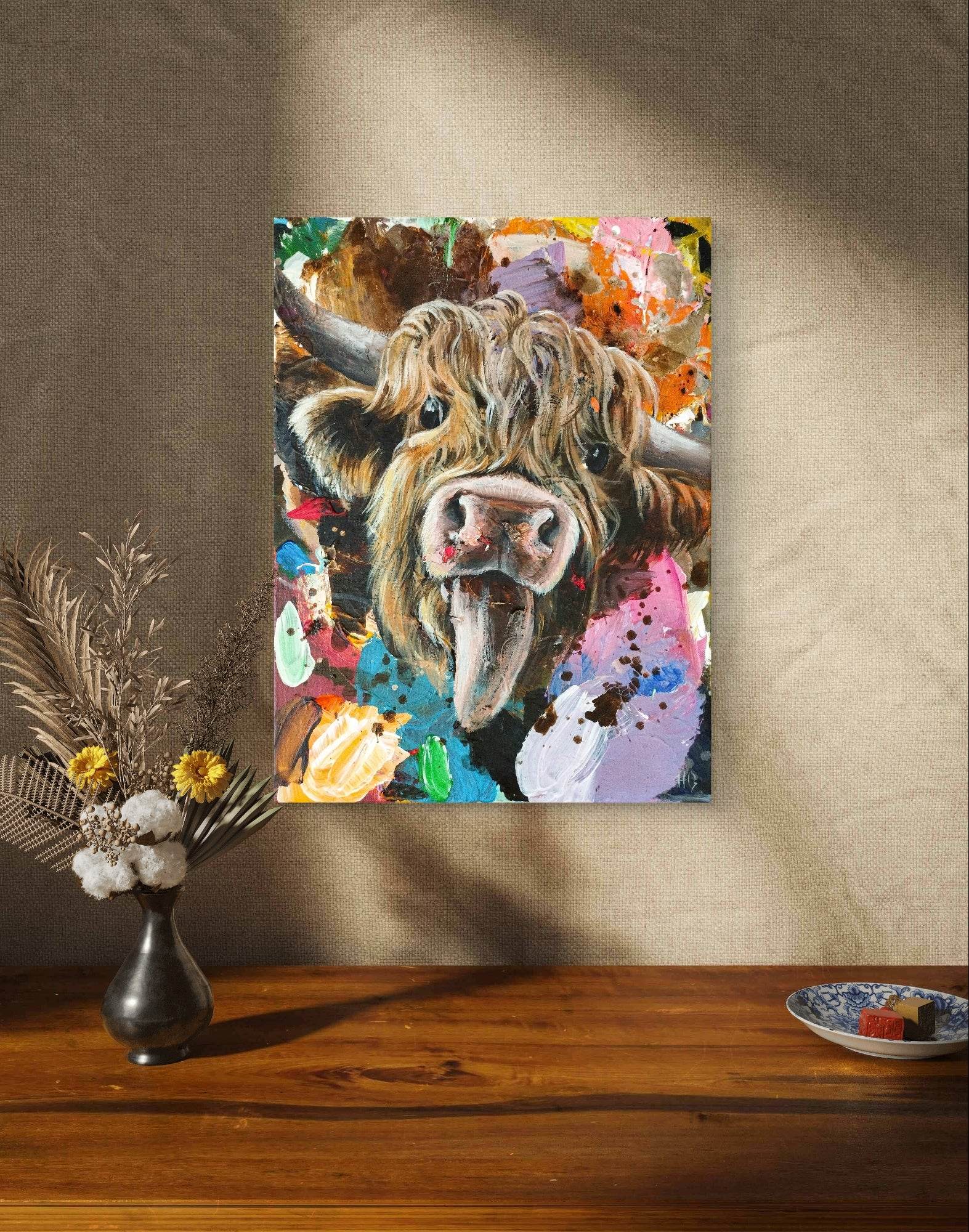 Heinz Acrylbild Wandbild Kuh Acryl auf Leinwand (30 x 40 cm)