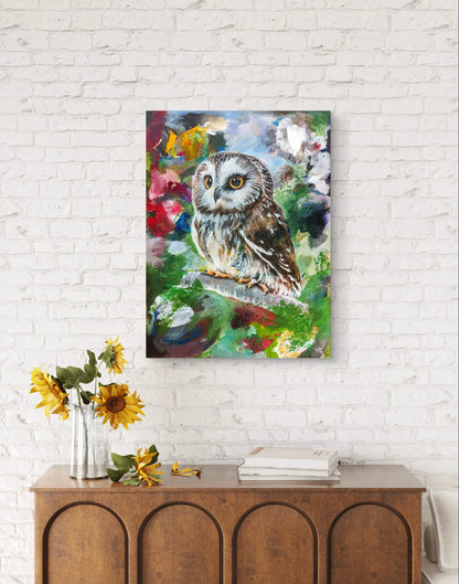 Gemälde kleine Eule – handgemaltes Original Acrylbild (30 x 40 cm)
