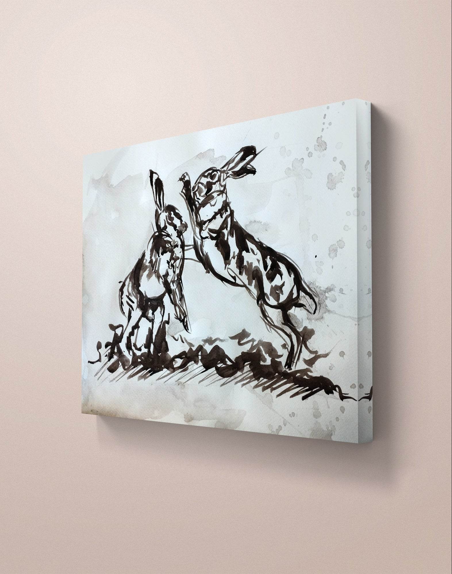 Heinz Acrylbild Aquarellbild „Hasen im Streit“ – Handgemaltes Tiermotiv (30 × 40 cm)