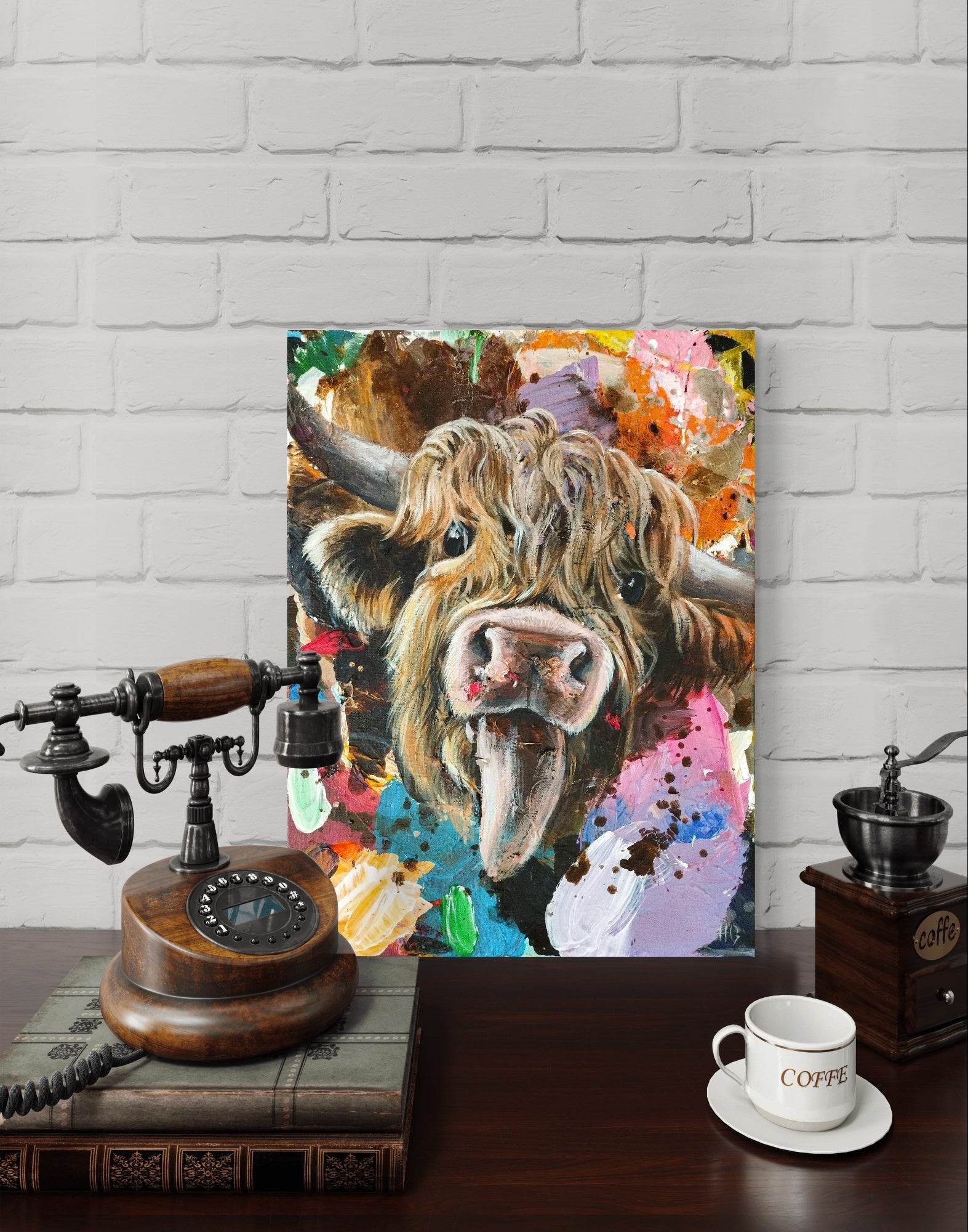 Heinz Acrylbild Wandbild Kuh Acryl auf Leinwand (30 x 40 cm)