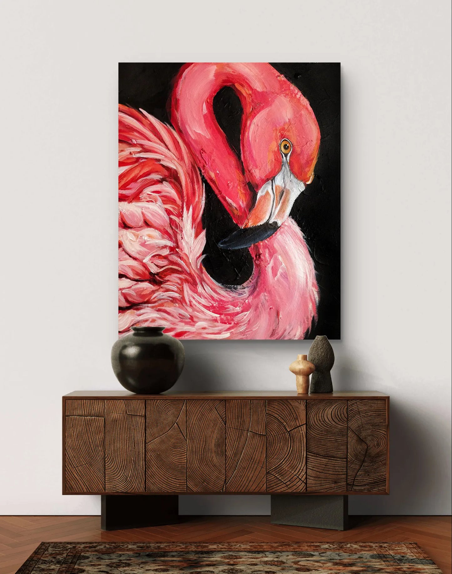 Gemälde Flamingo Silhouette – handgemaltes Original Acrylbild (40 x 50 cm)