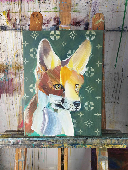 Gemälde Louis Vuitton Fuchs – handgemaltes Original Acrylbild (30 x 40 cm)