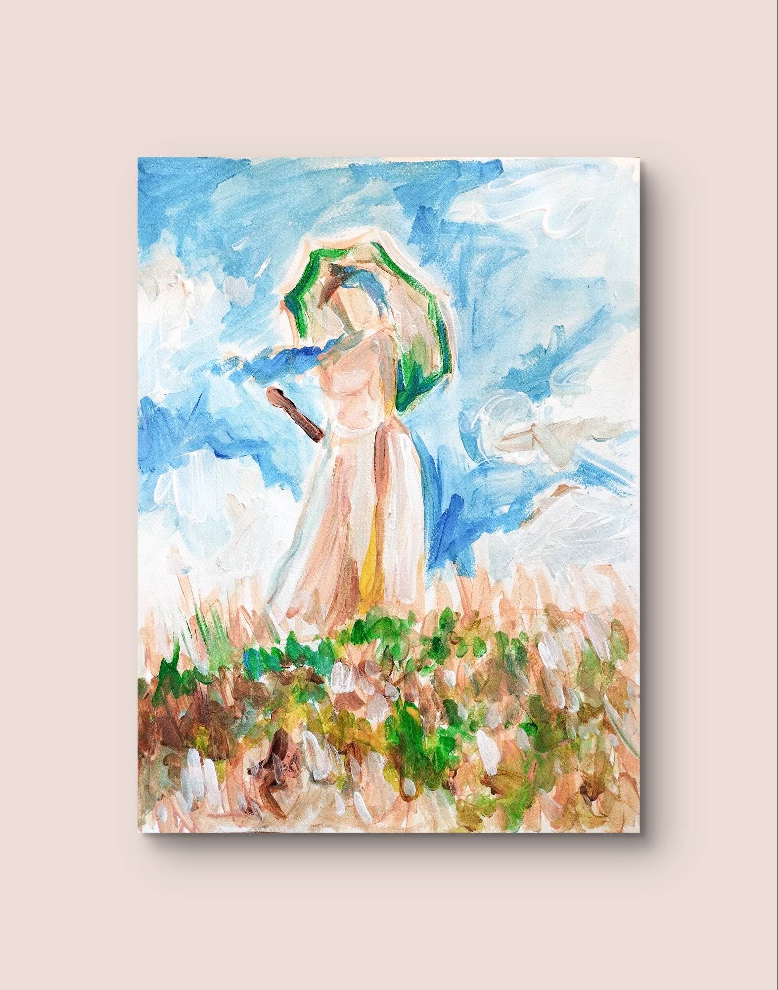 Heinz Acrylbild Aquarellbild Frau mit Sonnenschirm von Claude Monet“ (30 × 40 cm)