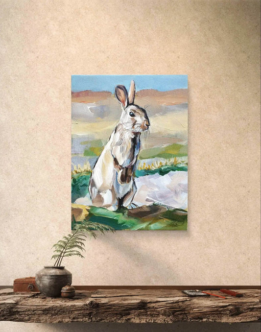 Gemälde perspektive Feldhase – handgemaltes Original Acrylbild (30 x 40 cm)