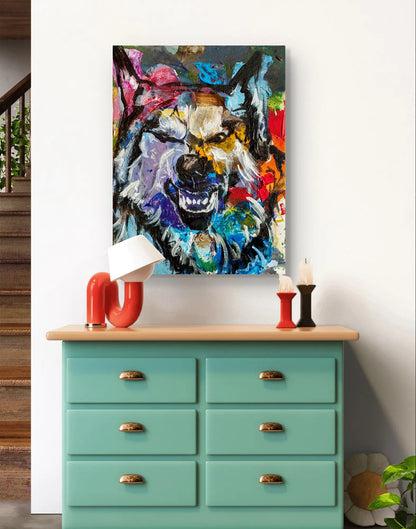 H1Z ART Acrylbild Gemälde Wolf Wilde Wut– handgemaltes Original Acrylbild (40 x 30 cm)
