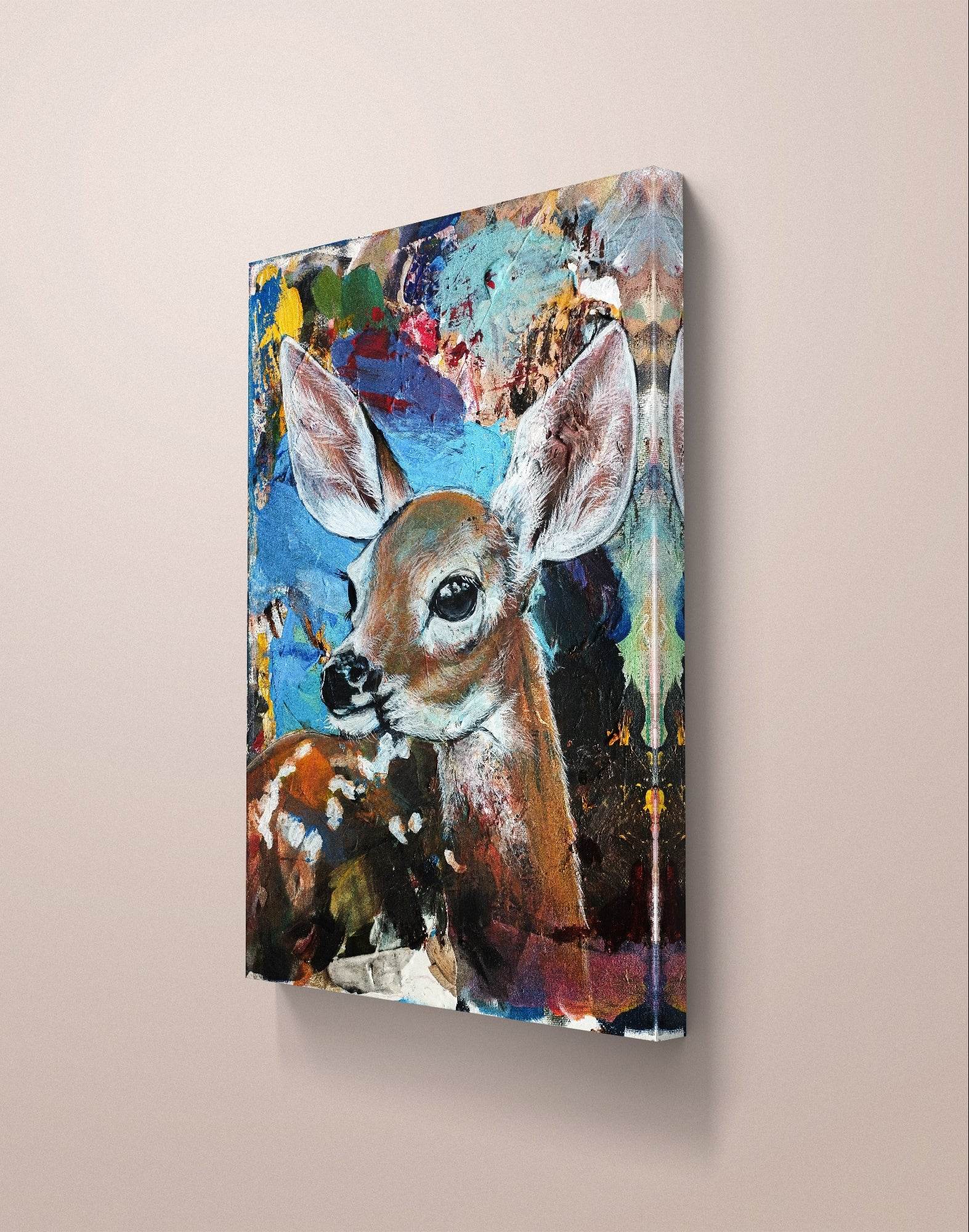 Heinz Acrylbild Wandbild Reh Kitz Acryl auf Leinwand (30 × 40 cm)