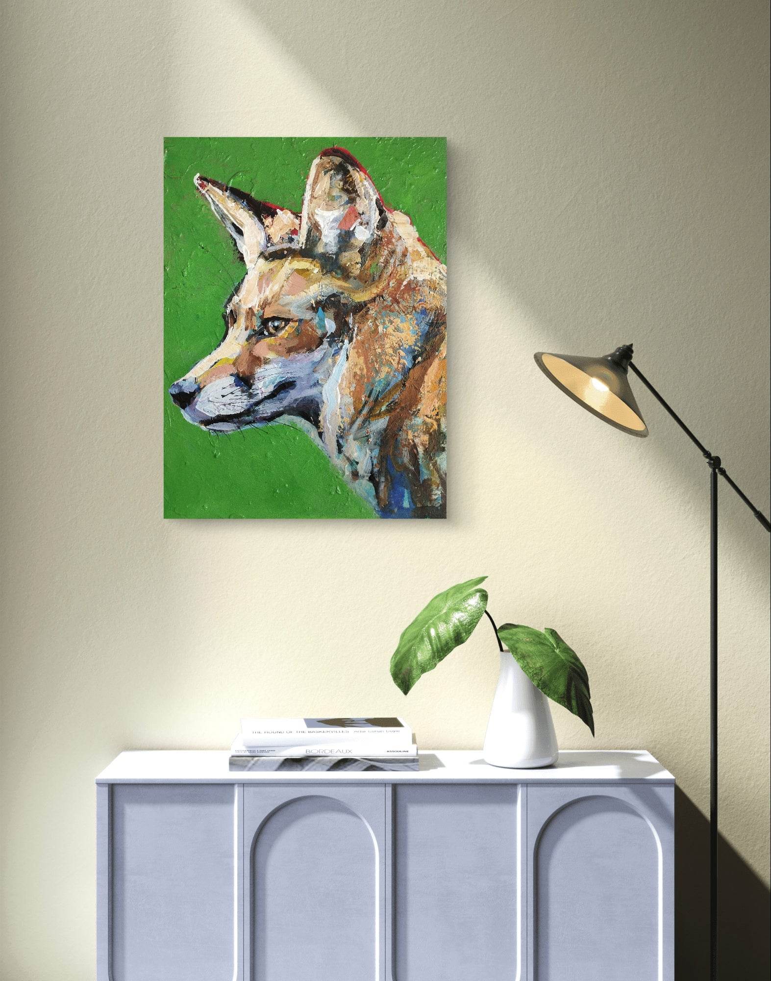 Heinz Acrylbild Wandbild grün Fuchs Acryl auf Leinwand (30 x 40 cm)