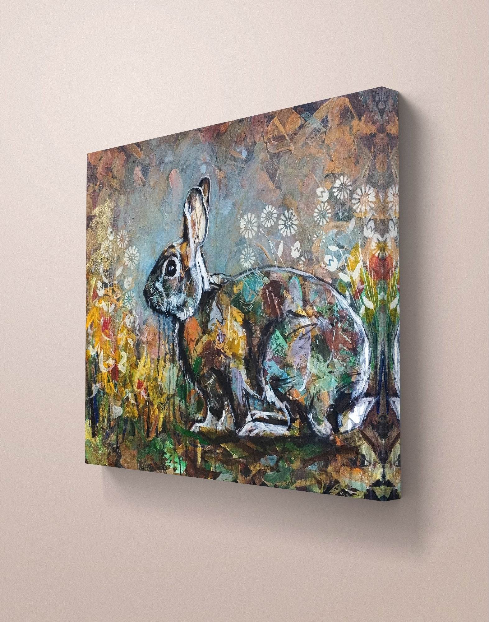 Heinz Acrylbild Wandbild süßer Kaninchen Acryl auf Leinwand (50 x 60 cm)