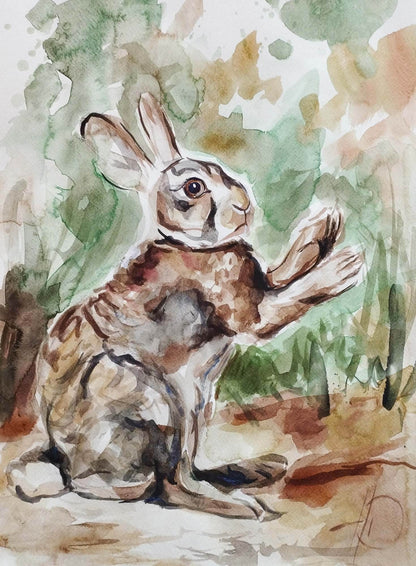 Heinz Acrylbild Aquarellbild Hase im Wald (30 × 40 cm)