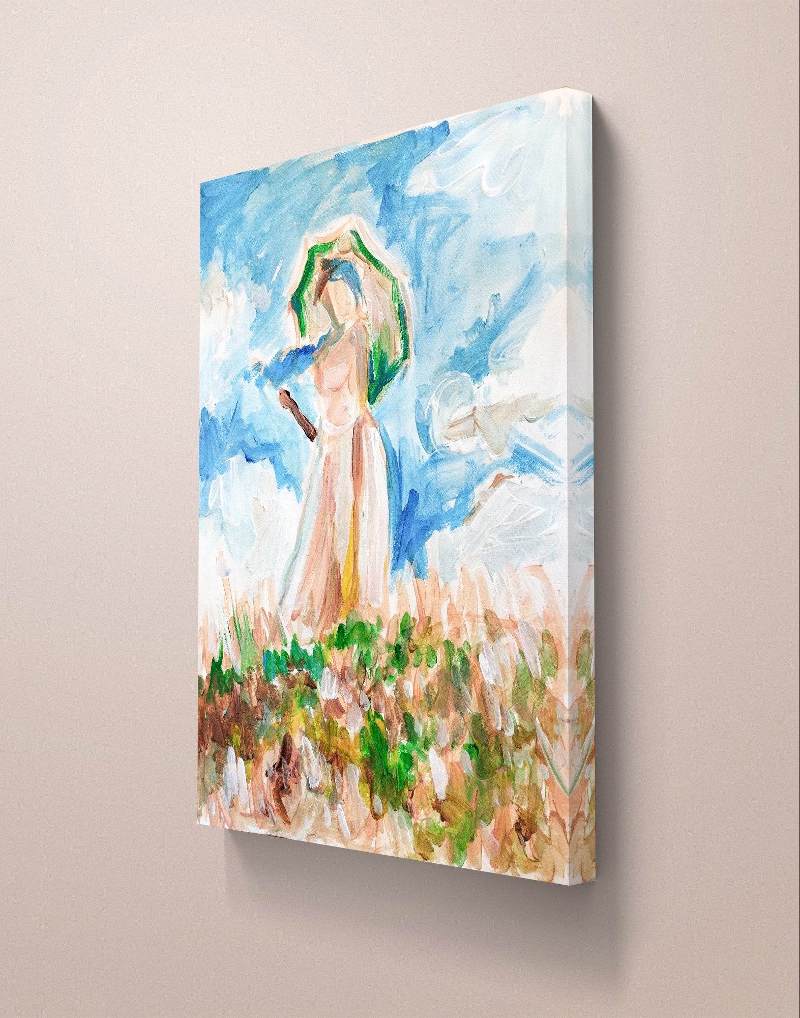 Heinz Acrylbild Aquarellbild Frau mit Sonnenschirm von Claude Monet“ (30 × 40 cm)