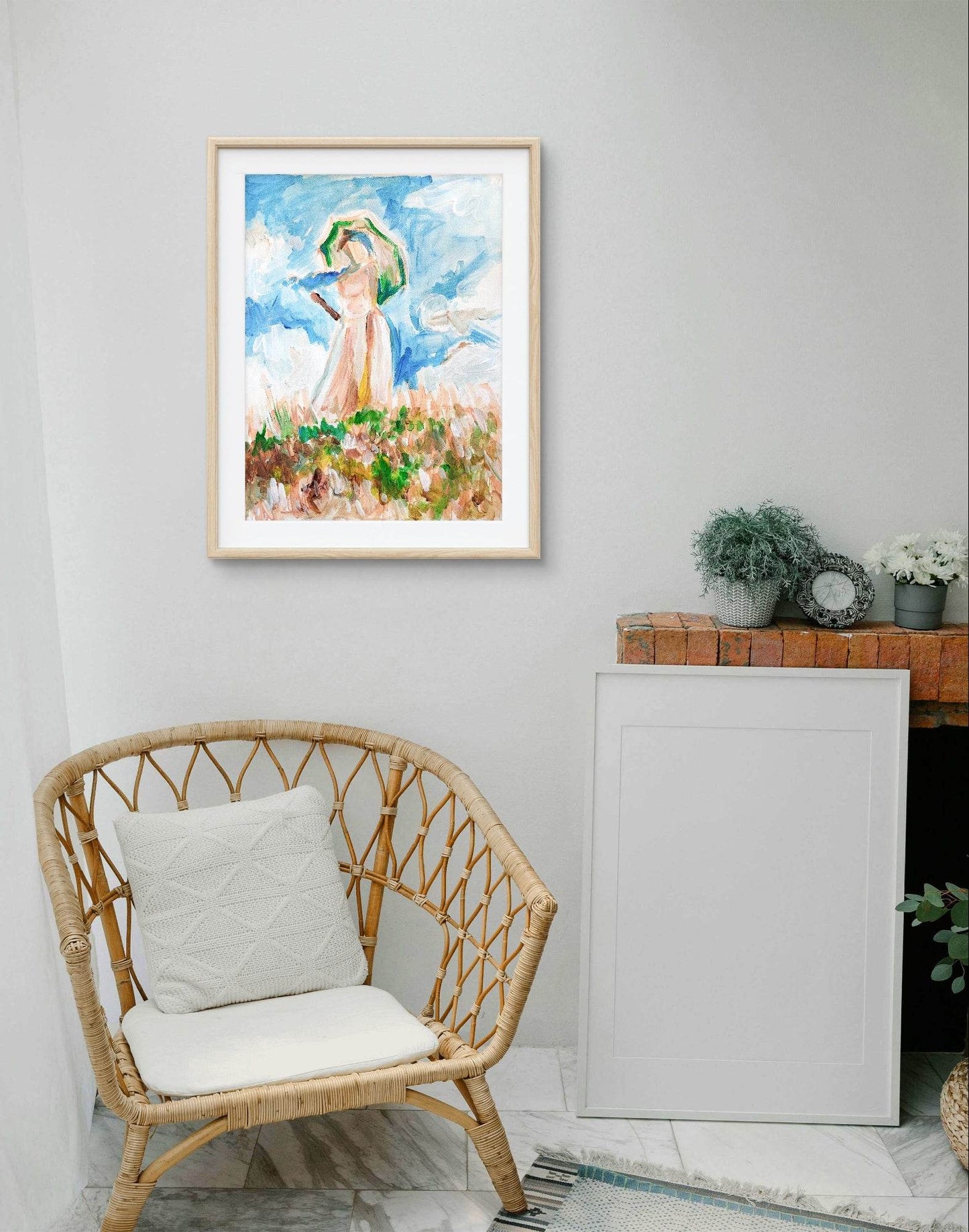 Heinz Acrylbild Aquarellbild Frau mit Sonnenschirm von Claude Monet“ (30 × 40 cm)