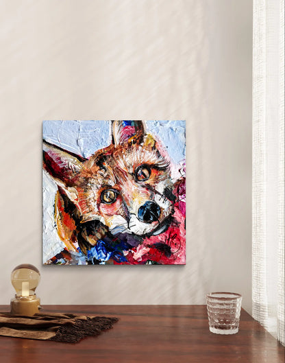 H1Z ART Acrylbild Gemälde Der Fuchs im Schatten – handgemaltes Original Acrylbild (20 x 20 cm)