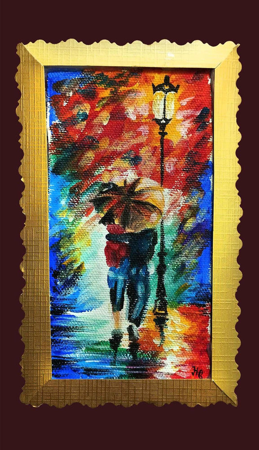 Heinz Acrylbild Handgemalte Grußkarte – "Regentag im Park" (Aquarell, DIN A6)