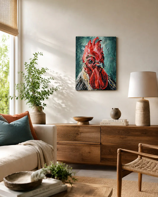Hahn Tierkunstwerk – handgemaltes Acrylgemälde, originale Tierbilder Kunst kaufen