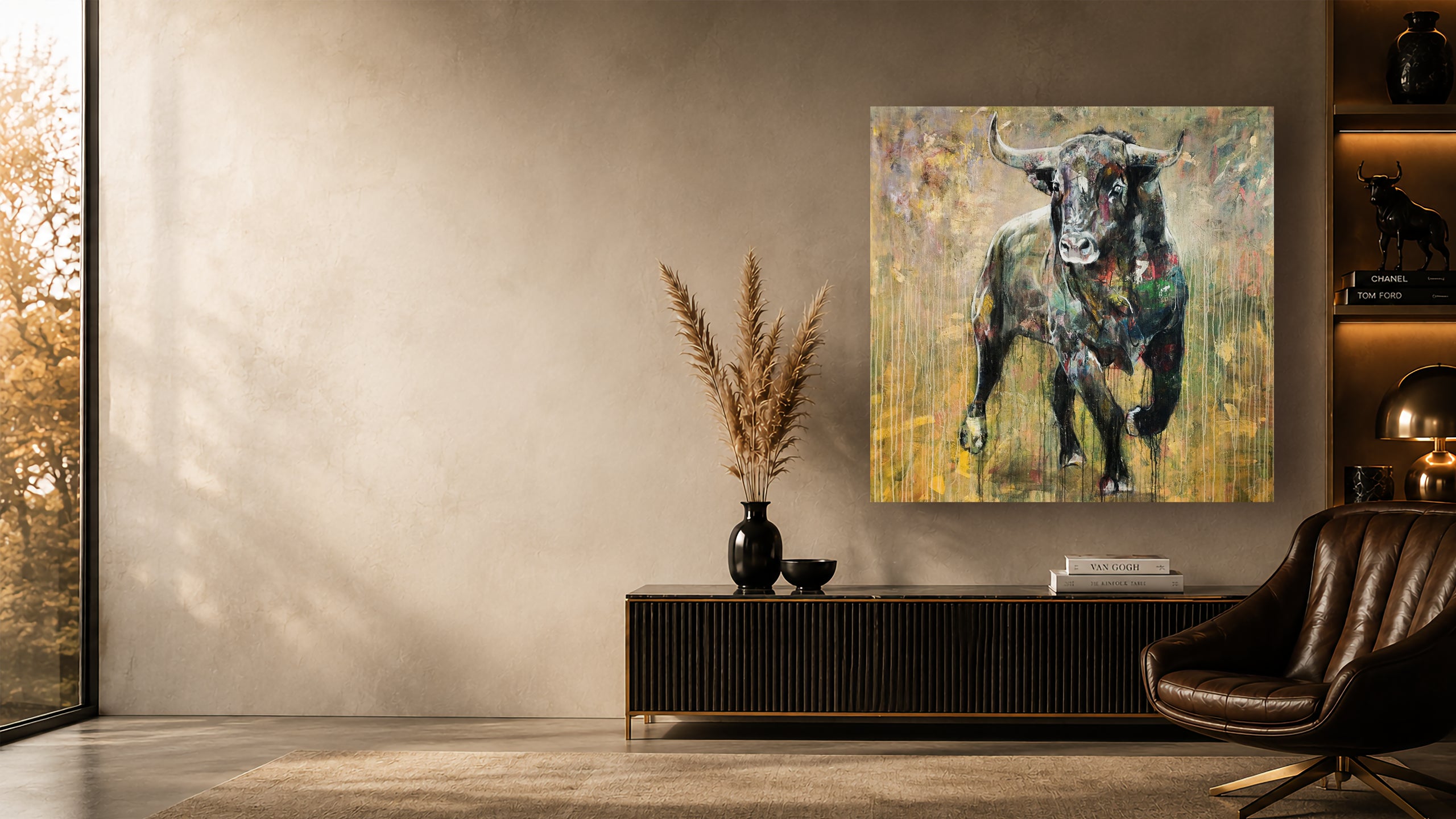 Stier Gemälde – handgemaltes Original Acrylbild aus dem Atelier, großformatiges Tiergemälde als Kunstwerk