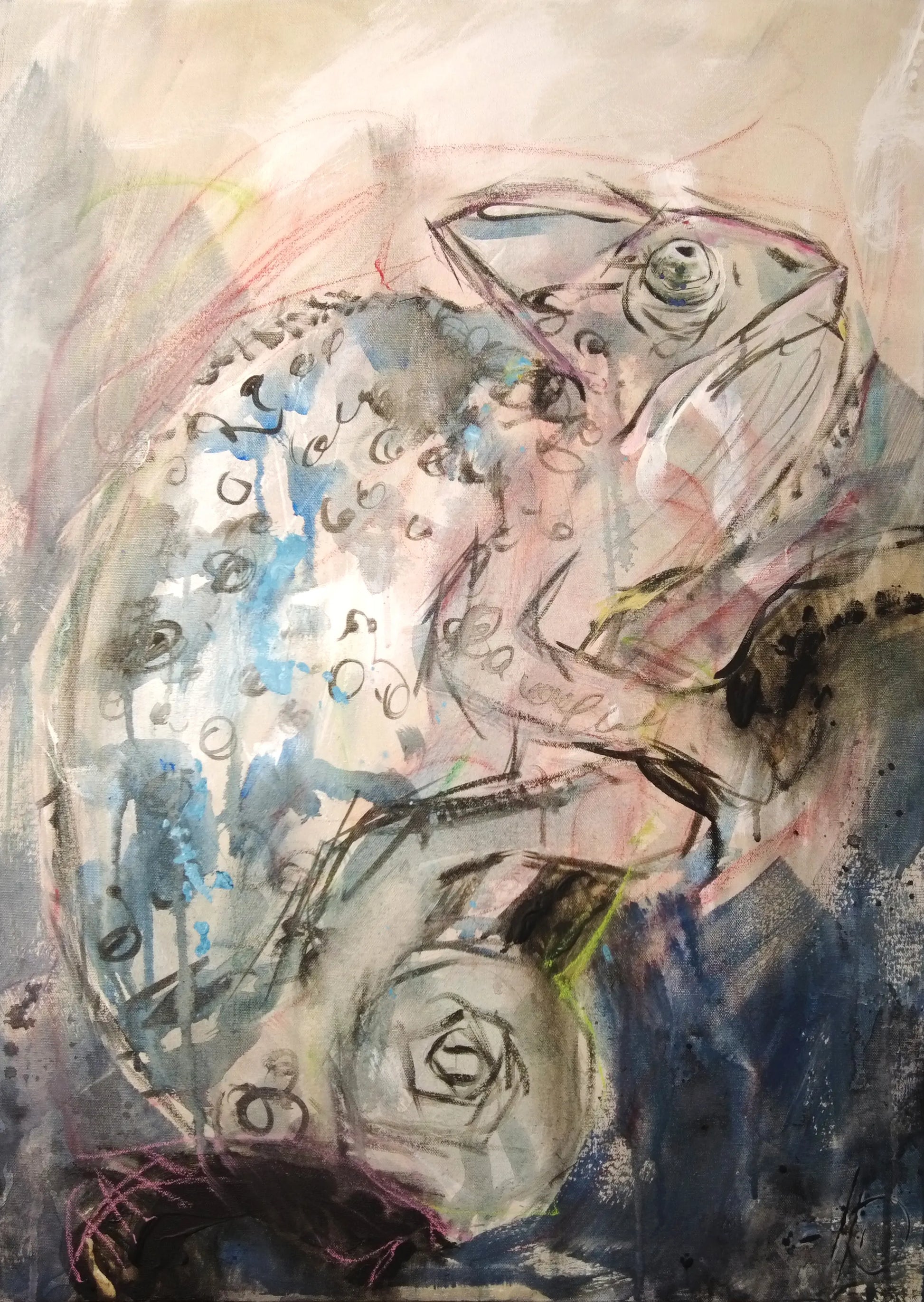 Buntes Chamäleon Tierporträt auf Leinwand, dekoratives Acrylbild für moderne Räume