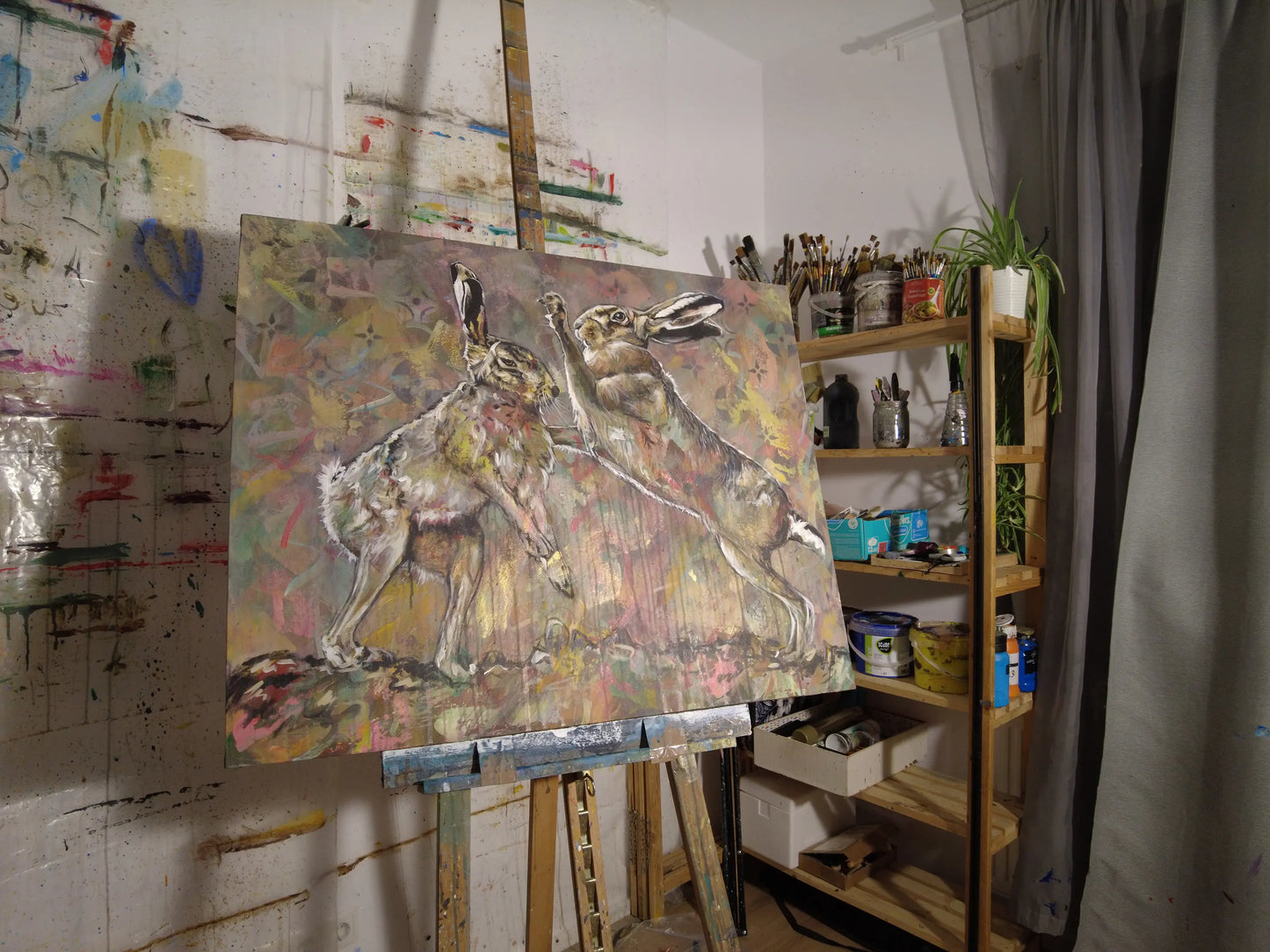 Hasen „Encounter“ – Acryl 100×80 cm, Original