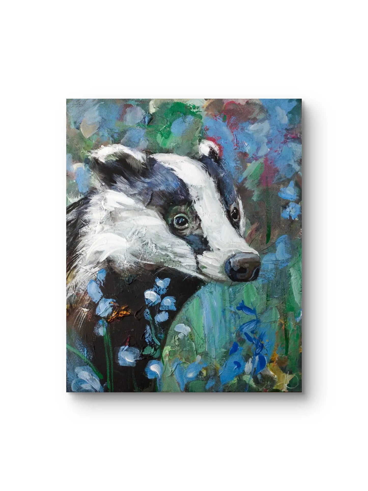 Dachs Acrylbild mit Blumen – handgemalt, zeitgenössische Tierkunst original