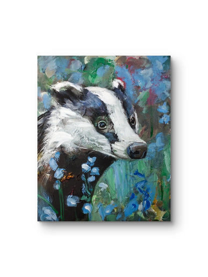 Dachs Acrylbild mit Blumen – handgemalt, zeitgenössische Tierkunst original